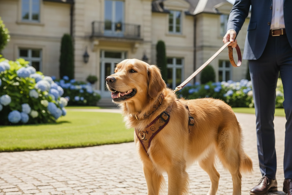 Premium Luxury Print Collar & Leash Set - Brown Lifestyle