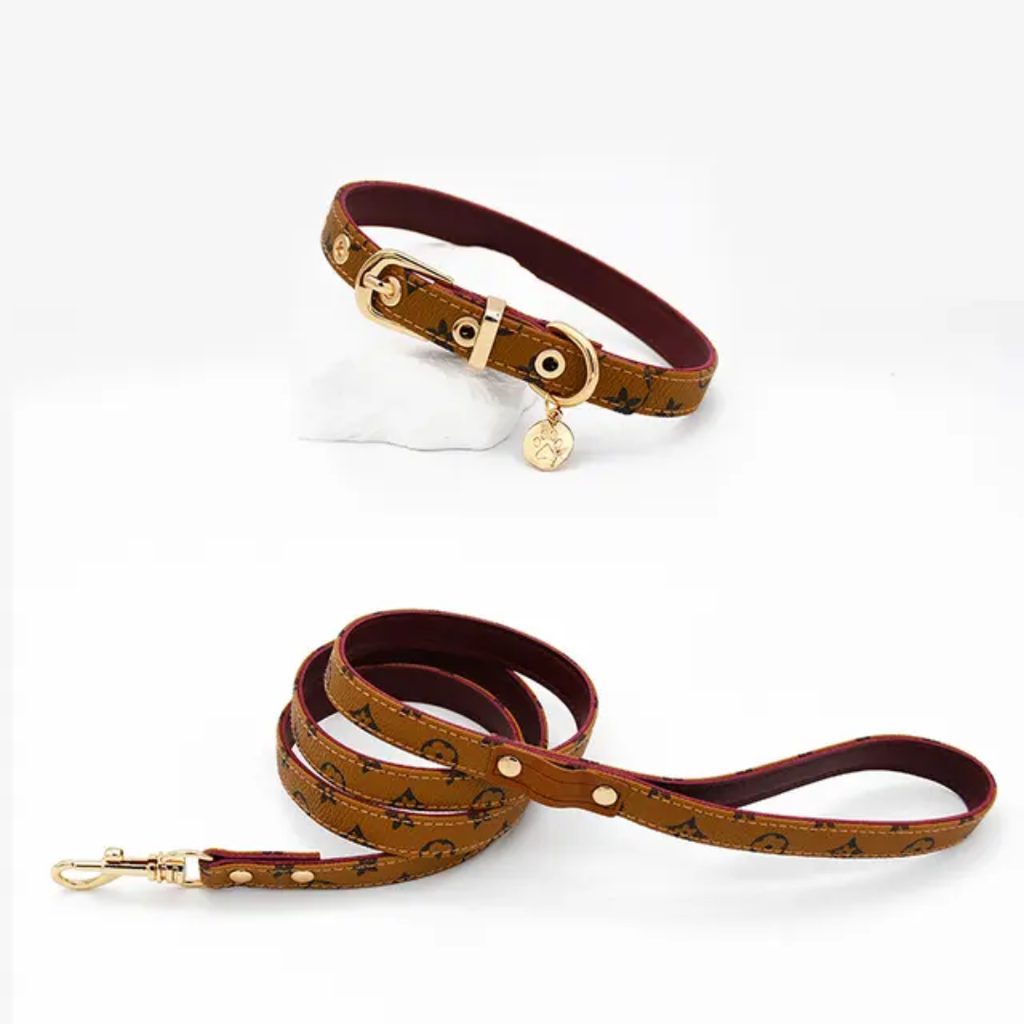 Premium Luxury Print Collar & Leash Set - Beige