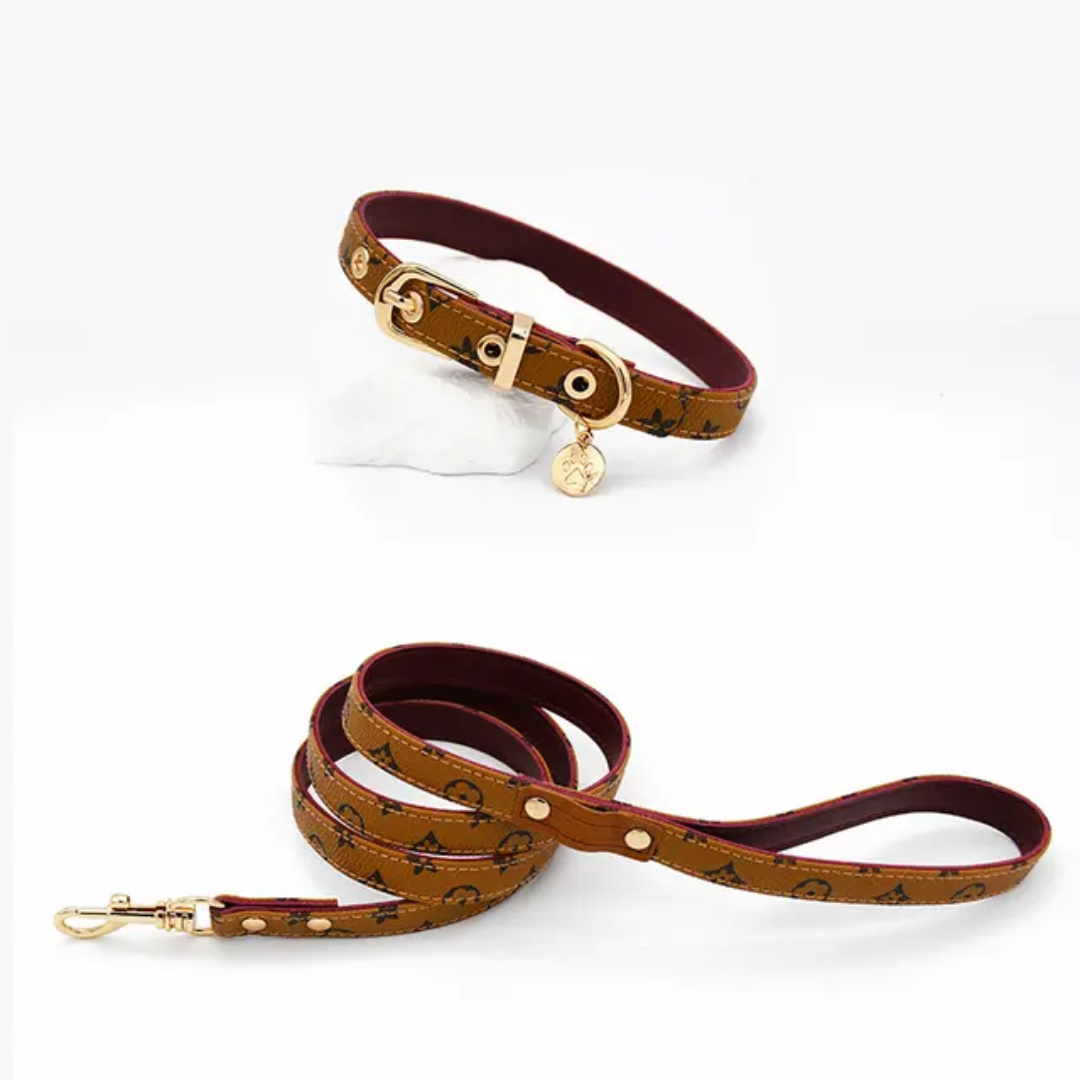 Premium Luxury Print Collar & Leash Set - Beige