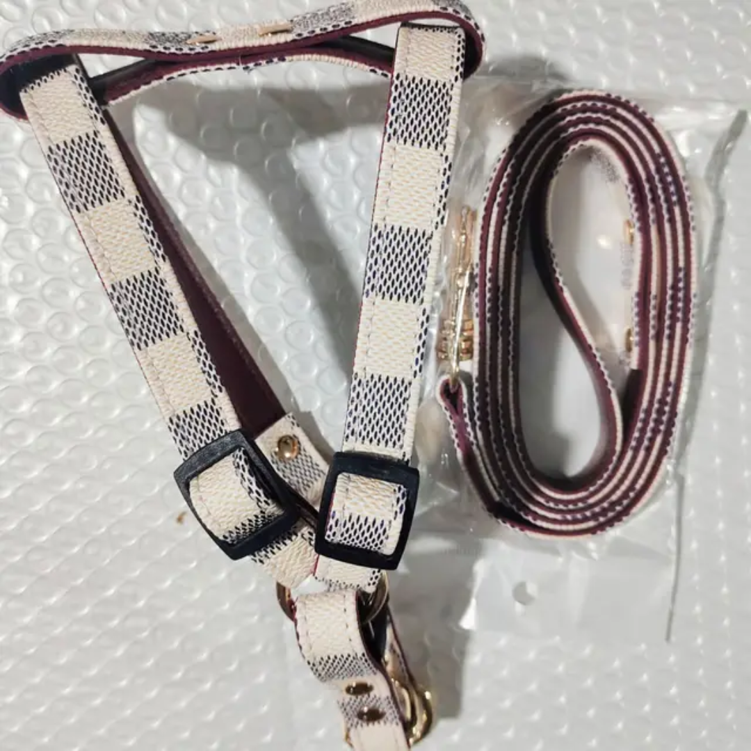 Premium Luxury Print Collar & Leash Set - Beige