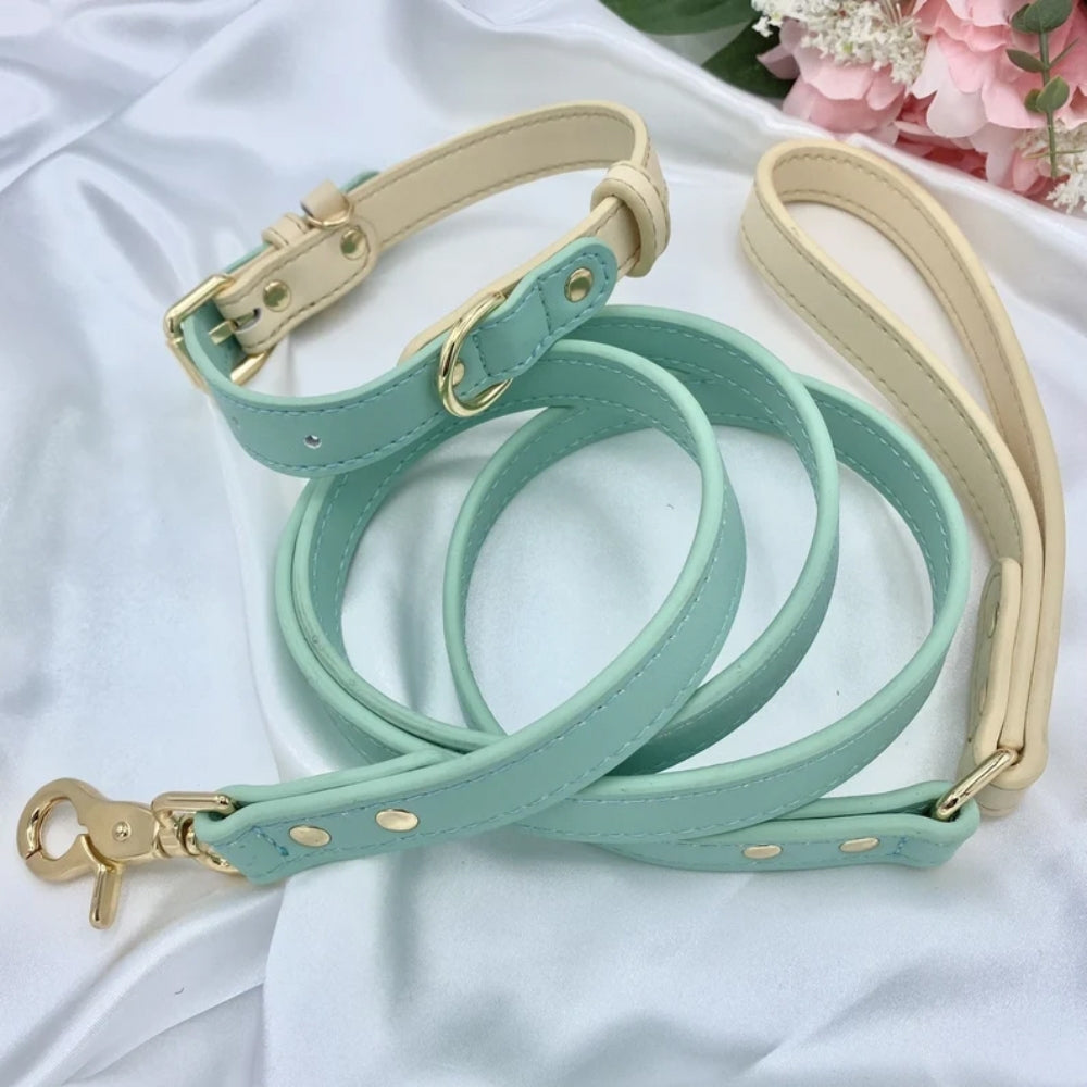 Two Toned - Genuine Leather Collar & Leash Set