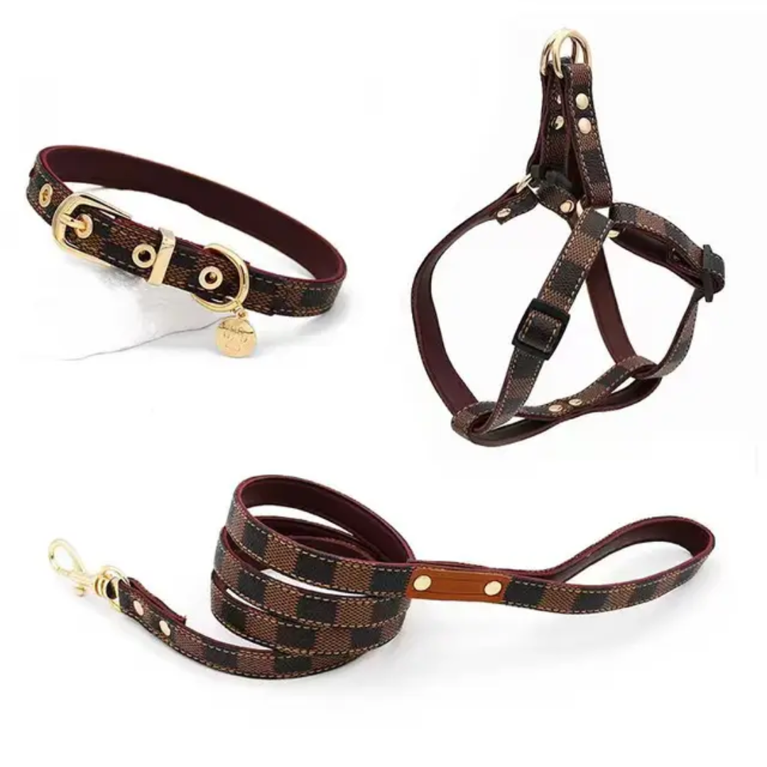 Premium Luxury Print Collar & Leash Set - Beige