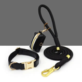 Fashionable Rope & Soft Leather -  Leash and Collar Set with Matching Poop Bag Collection