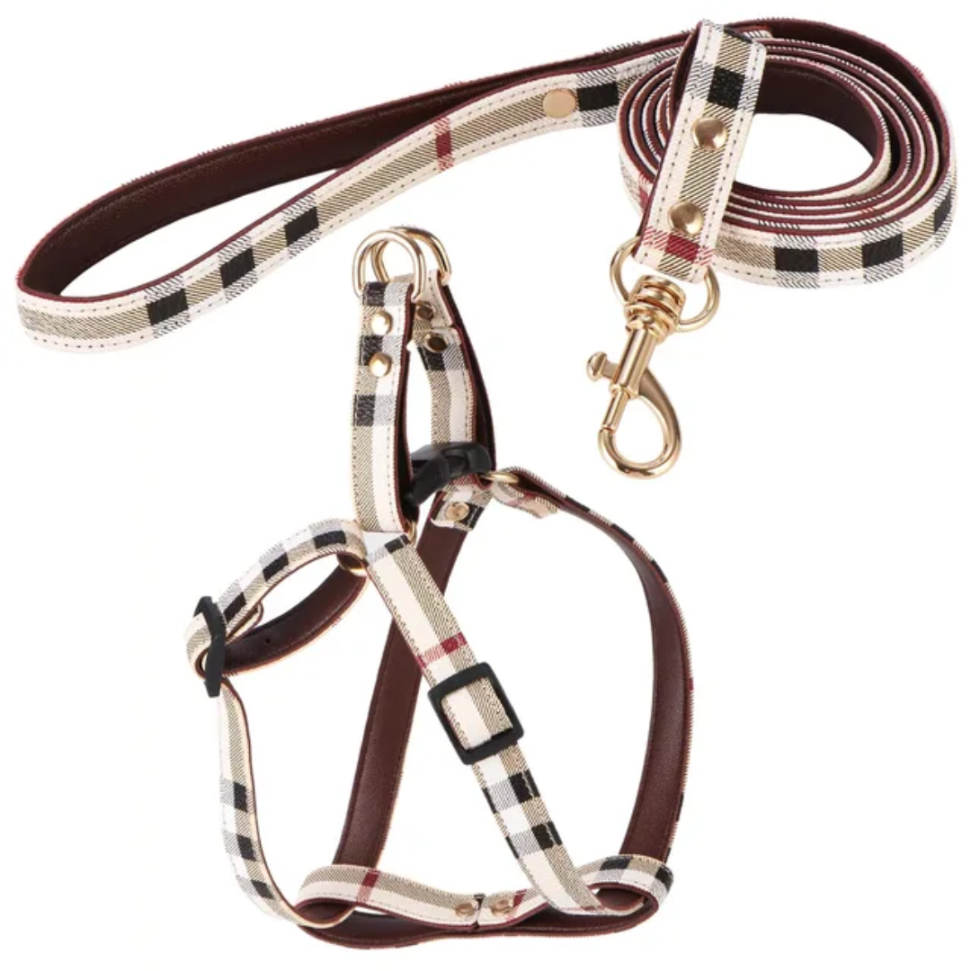 Premium Luxury Print Collar & Leash Set - Beige