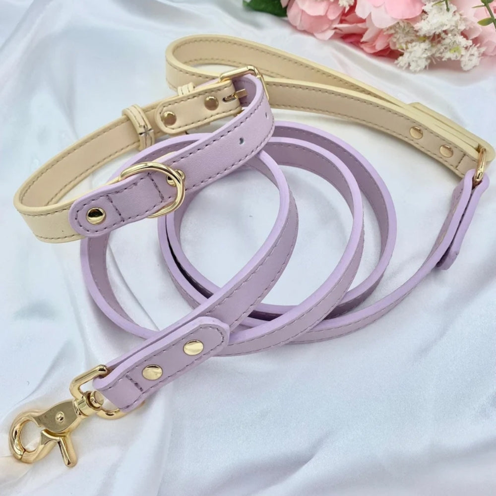 Two Toned - Genuine Leather Collar & Leash Set