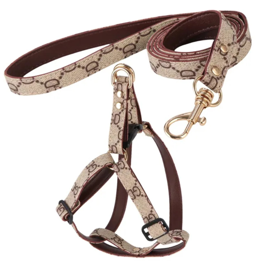 Premium Luxury Print Collar & Leash Set - Beige