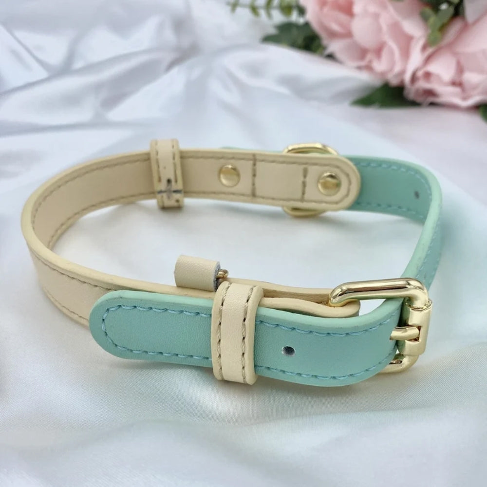 Two Toned - Genuine Leather Collar & Leash Set